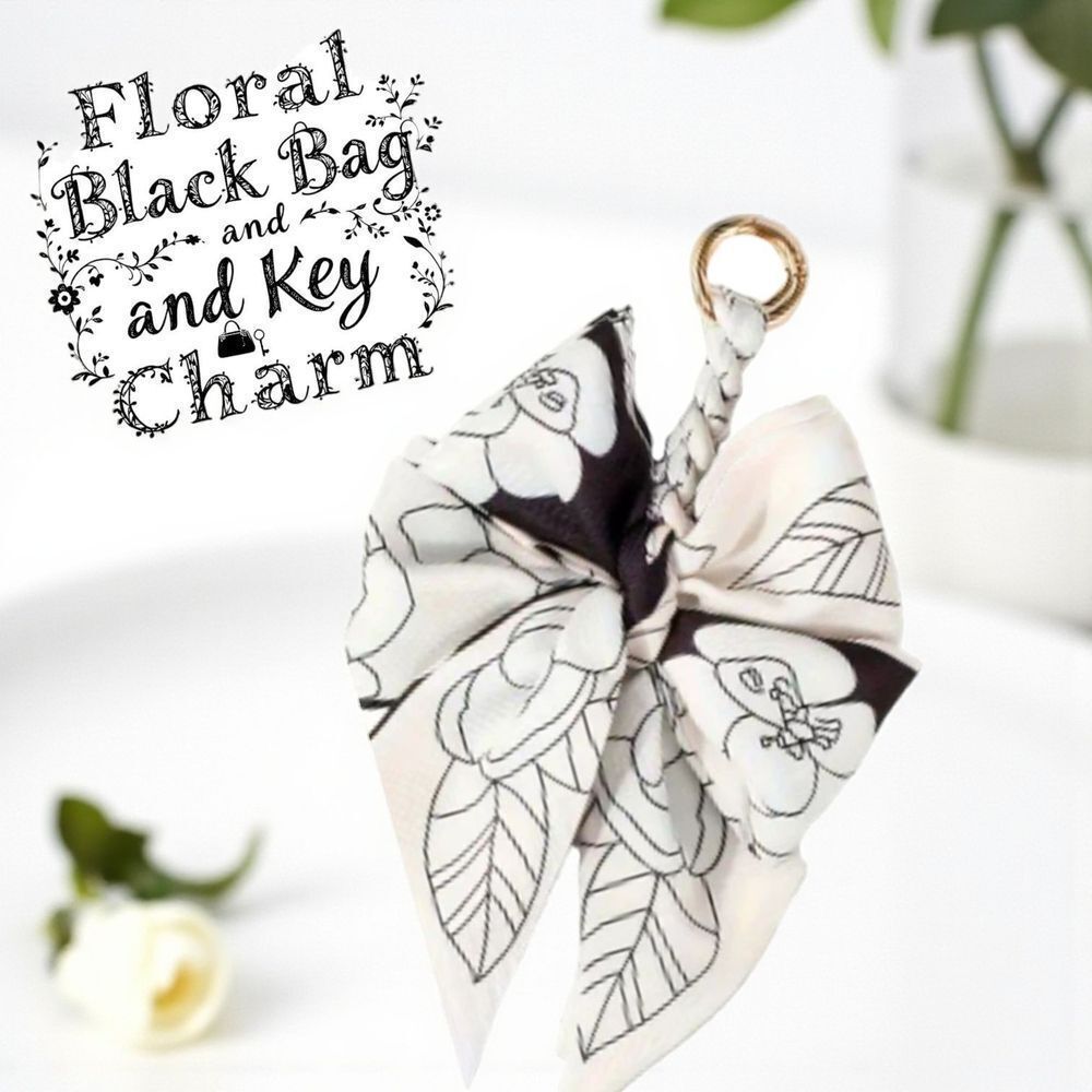 Chic Floral Bag/Key Charm in Black and White
